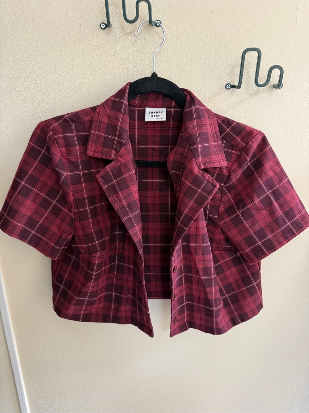 Sunday Best Women's Burgundy Plaid Cropped Button Up